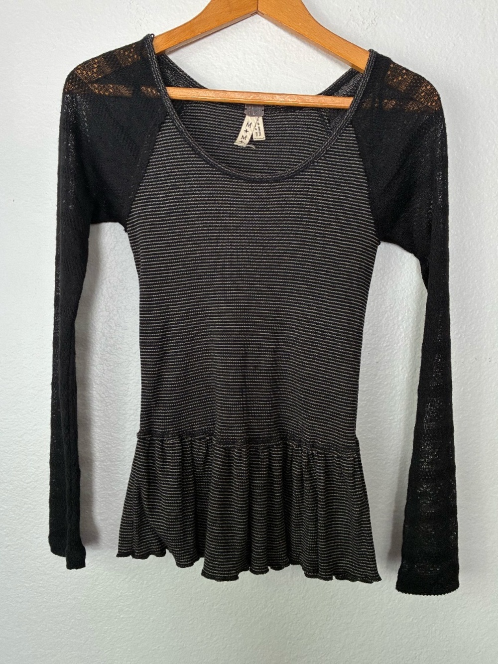 Free People Sheer Lace Sleeve Peplum Top Medium Indie Sleeze Boho